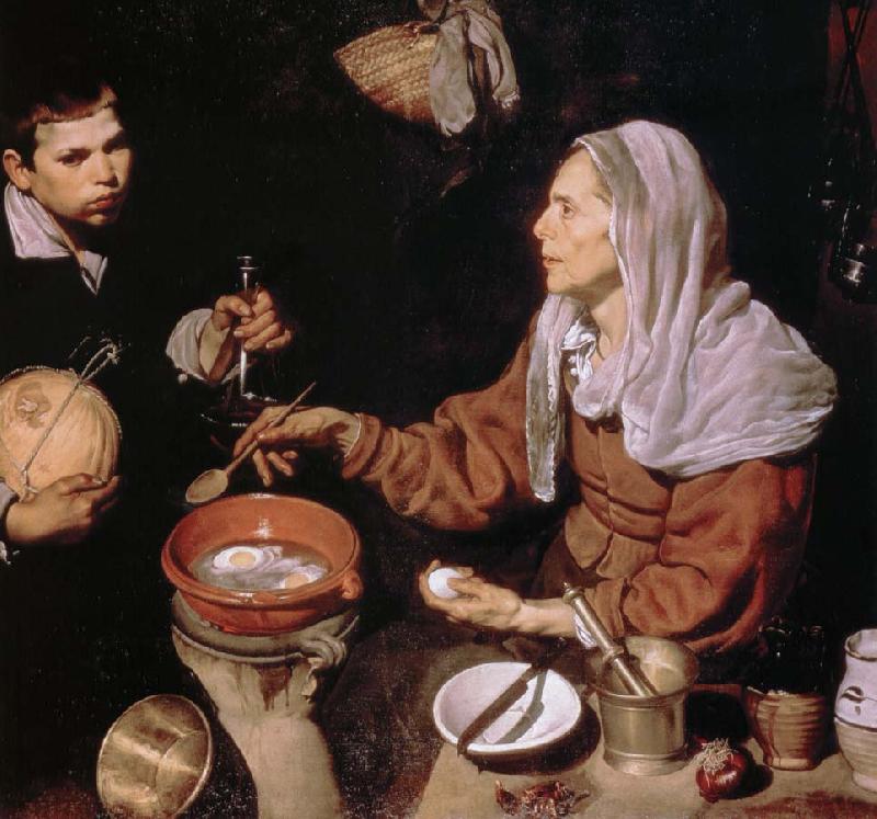 Diego Velazquez gammal kvinna tillagar agg Sweden oil painting art